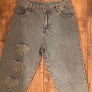 Cropped Ankle Mom Jean Heart Cut Out